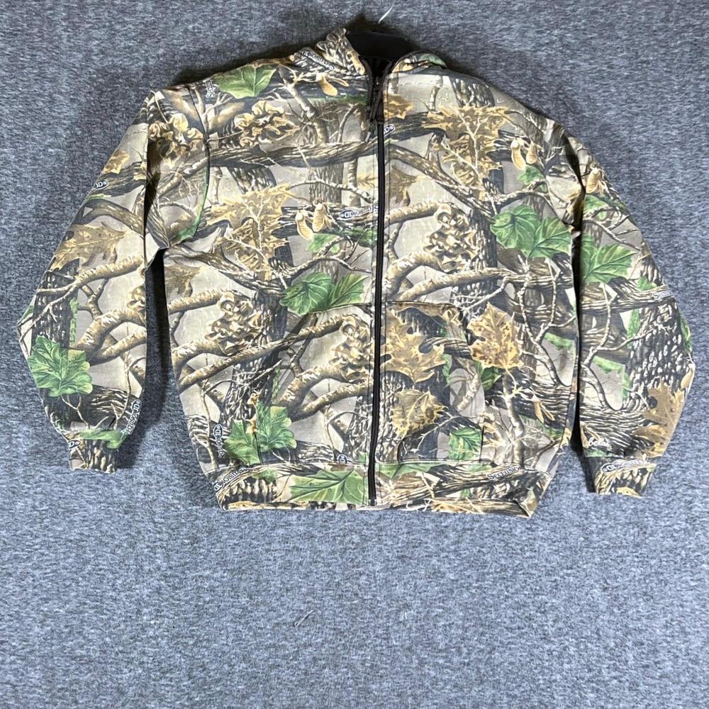 Cabelas Mens Camo Full Zip Fleece Lined Hooded Jacket‎ Mossy Oak Size Medium